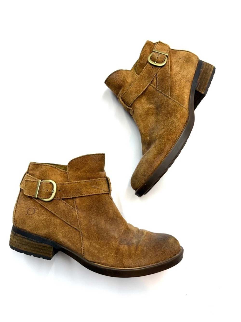 BORN Jorgette Women 8 Brown Glazed Suede Leather Flat Zip Up Ankle Boots Bin3